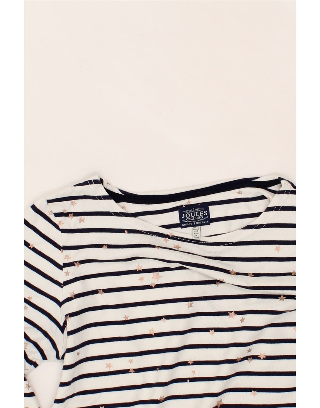 JOULES Womens Abstract Pattern Top Long Sleeve UK 12 Medium White Striped Vintage Joules and Second-Hand Joules from Messina Hembry 
