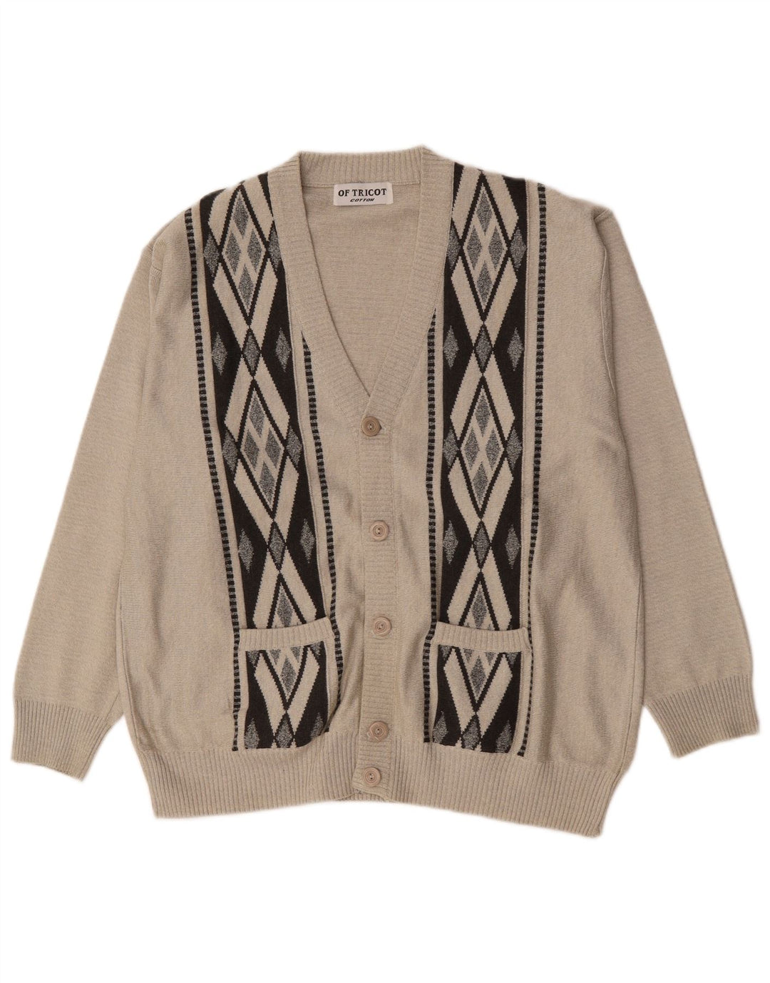 Vintage herre cardigan sweater XL grå argyle/diamant bomuld