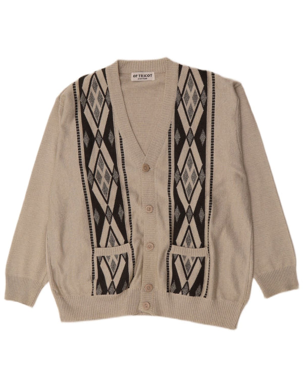 Vintage herre cardigan sweater XL grå argyle/diamant bomuld