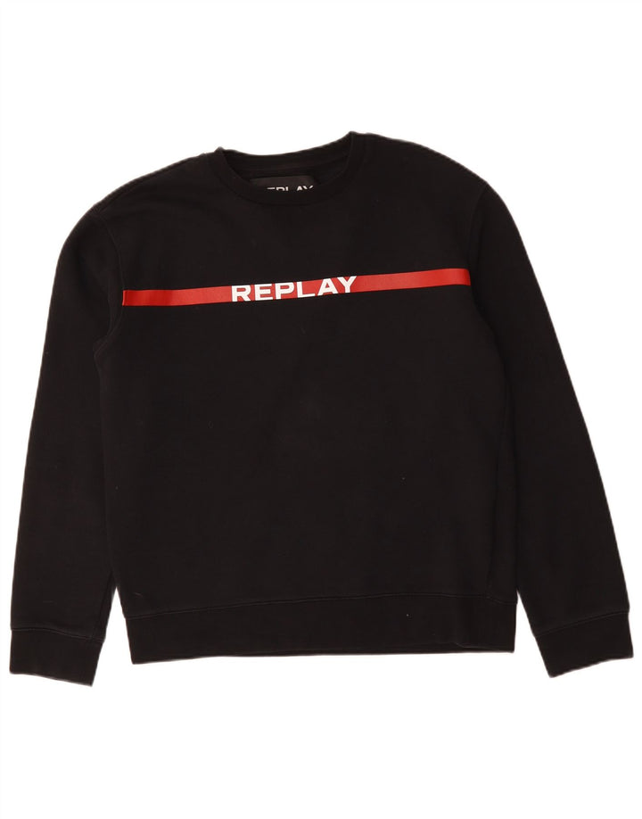 Replay Herre Grafisk Sweatshirt Jumper Medium Sort Bomuld