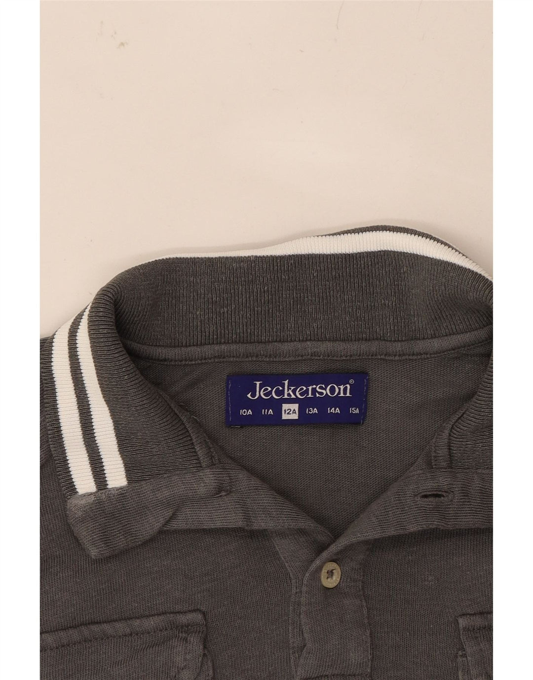 JECKERSON Boys Polo Shirt 11-12 Years Grey Cotton Vintage Jeckerson and Second-Hand Jeckerson from Messina Hembry 