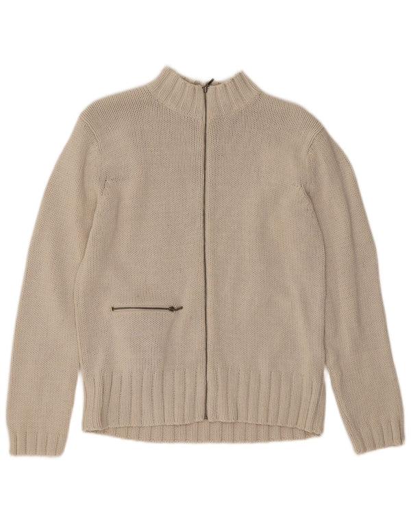 Marks & Spencer Dame Cardigan Sweater med fuld lynlås UK 10 Small Beige Bomuld