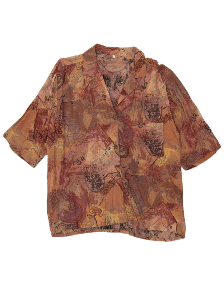 Vintage kvinders abstrakt mønster kortærmet skjorte UK 14 medium brun