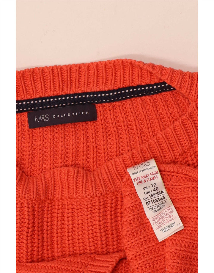 Marks & Spencer Dame Boat Neck Jumper Sweater UK 12 Medium Orange Bomuld