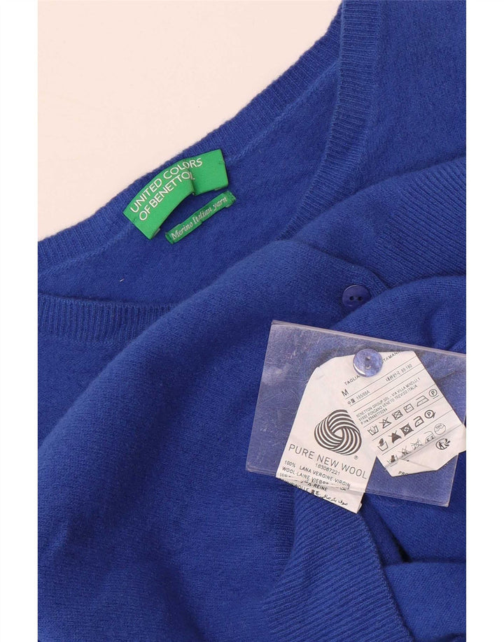 Benetton Womens Crop Cardigan Sweater UK 12 Medium Blue New Wool