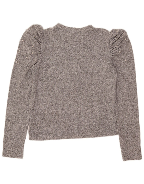 Zara Womens Crop Top Langærmet UK 14 Large Grå Flecked Viscose