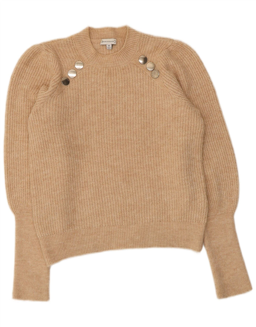 WAREHOUSE Dame sweater med rund hals DK 12 Medium Beige Akryl