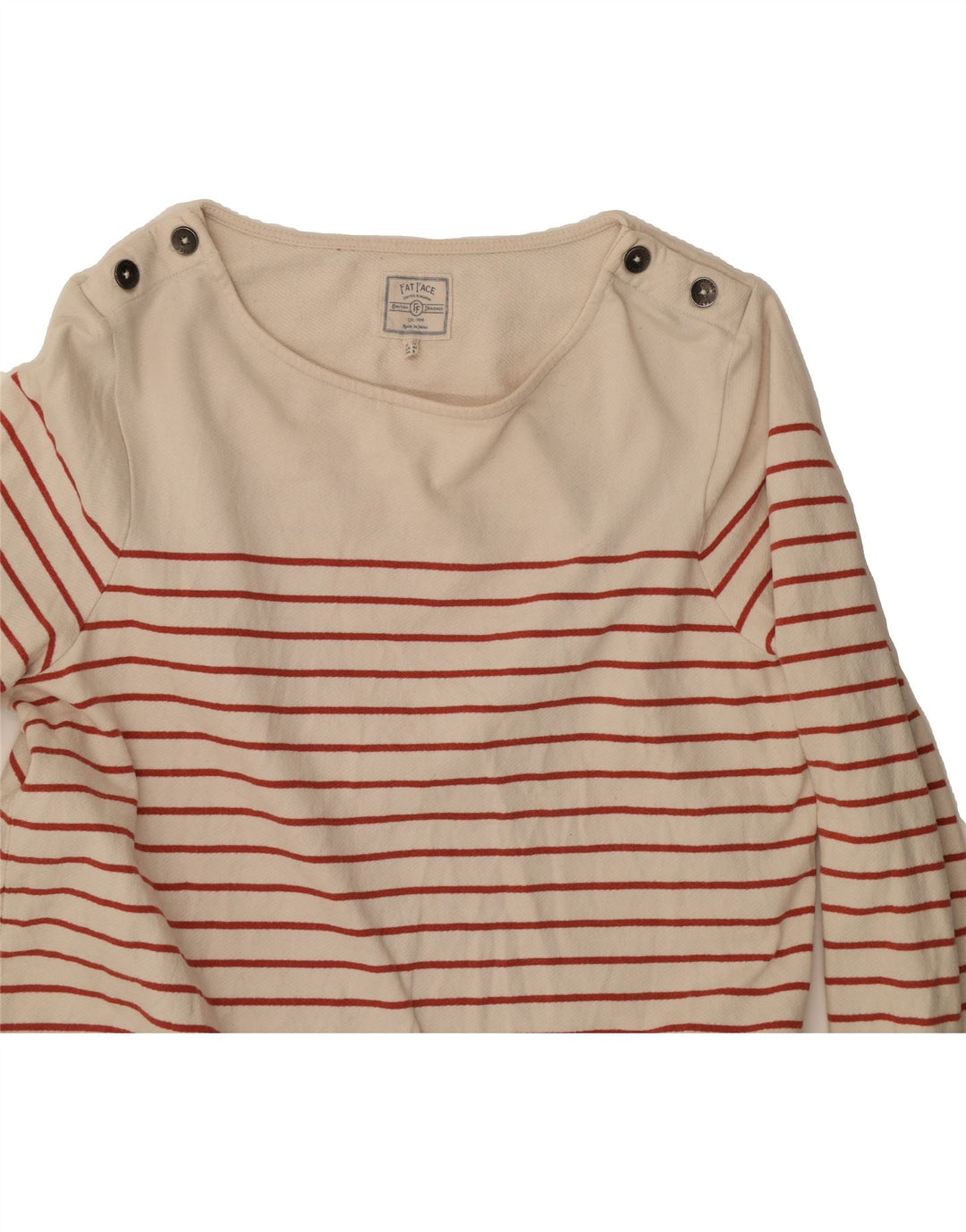 FAT FACE Womens Top Long Sleeve UK 12 Medium Beige Striped Cotton Vintage Fat Face and Second-Hand Fat Face from Messina Hembry 