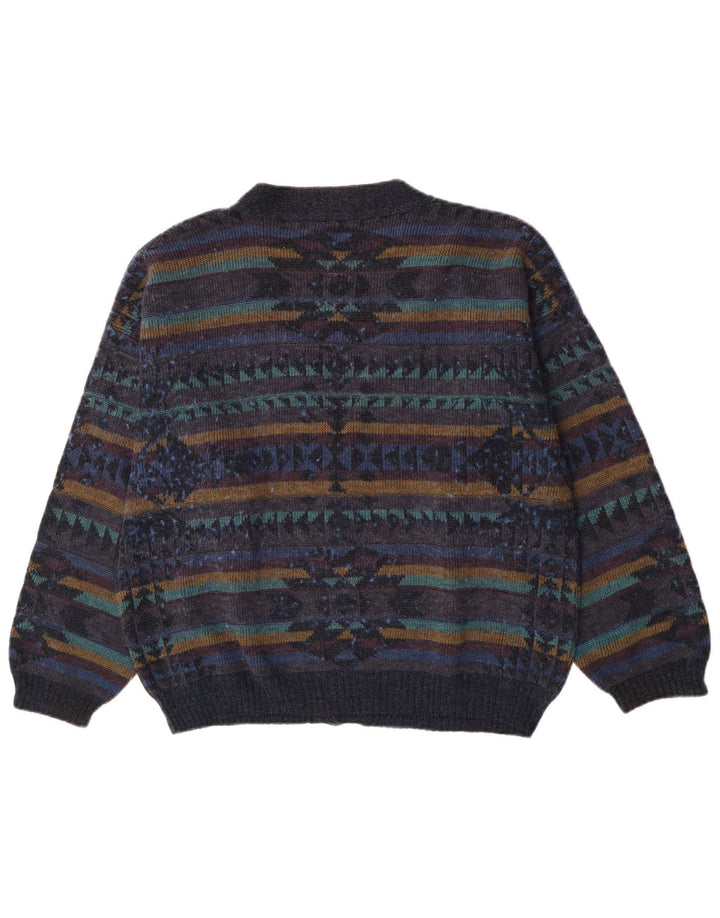 Vintage herre cardigan sweater stor marineblå geometrisk