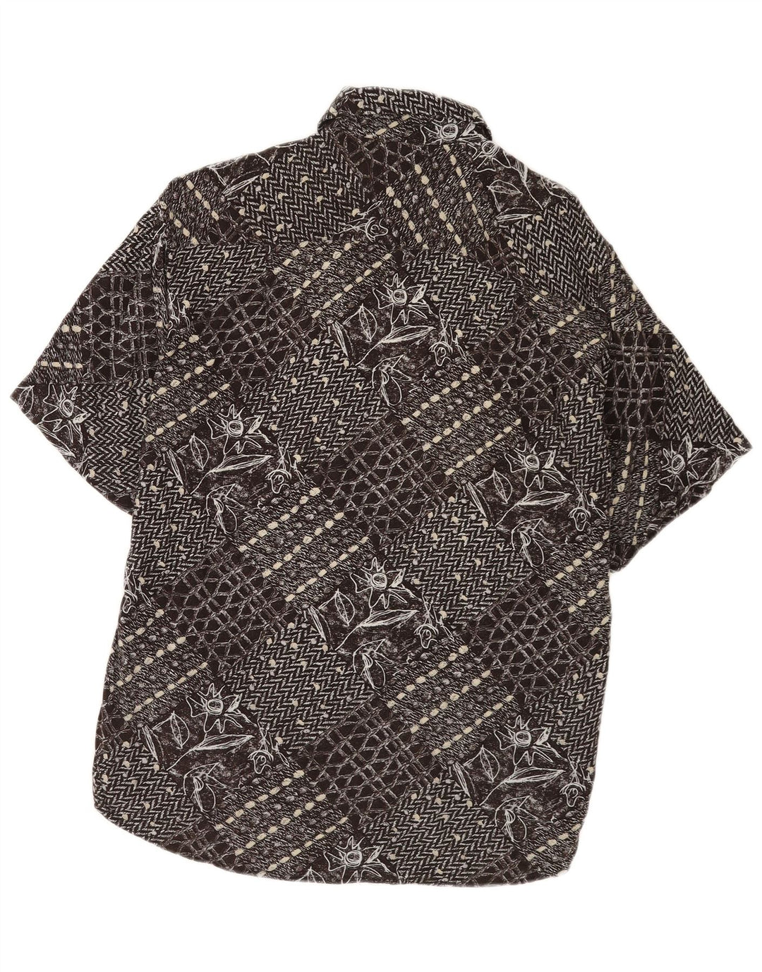 Vintage kortærmet herreskjorte medium sort patchwork
