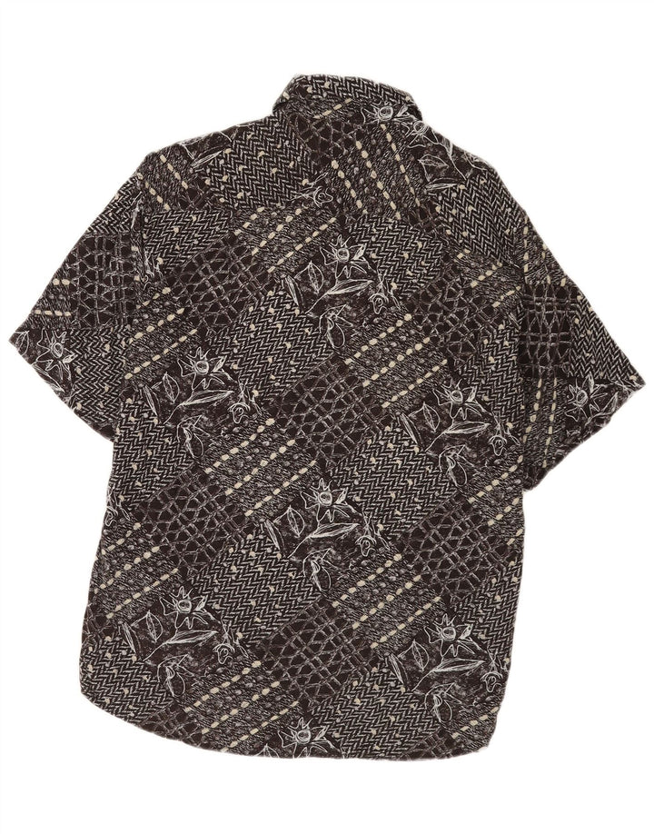 Vintage kortærmet herreskjorte medium sort patchwork