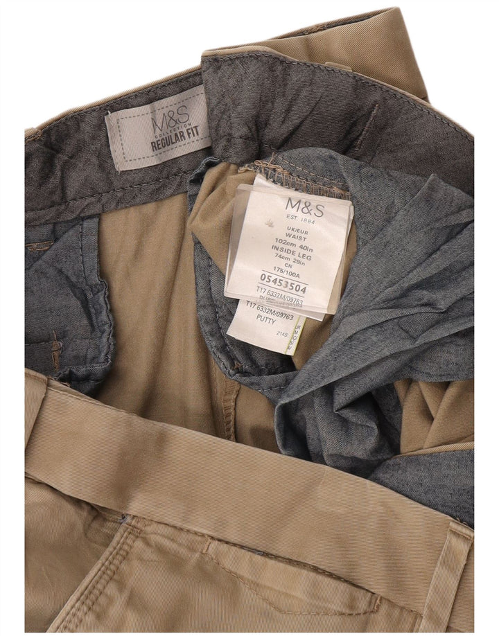 Marks & Spencer Herre Regular Fit Chinobukser W40 L29 Beige Bomuld