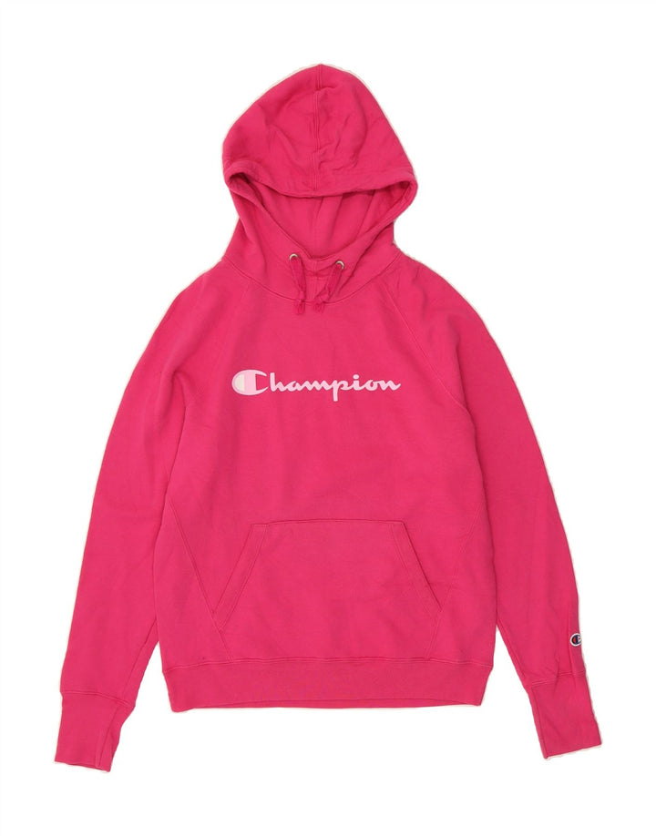 CHAMPION Womens Graphic Hoodie Jumper UK 14 Medium Pink Polyester Vintage Champion and Second-Hand Champion from Messina Hembry 