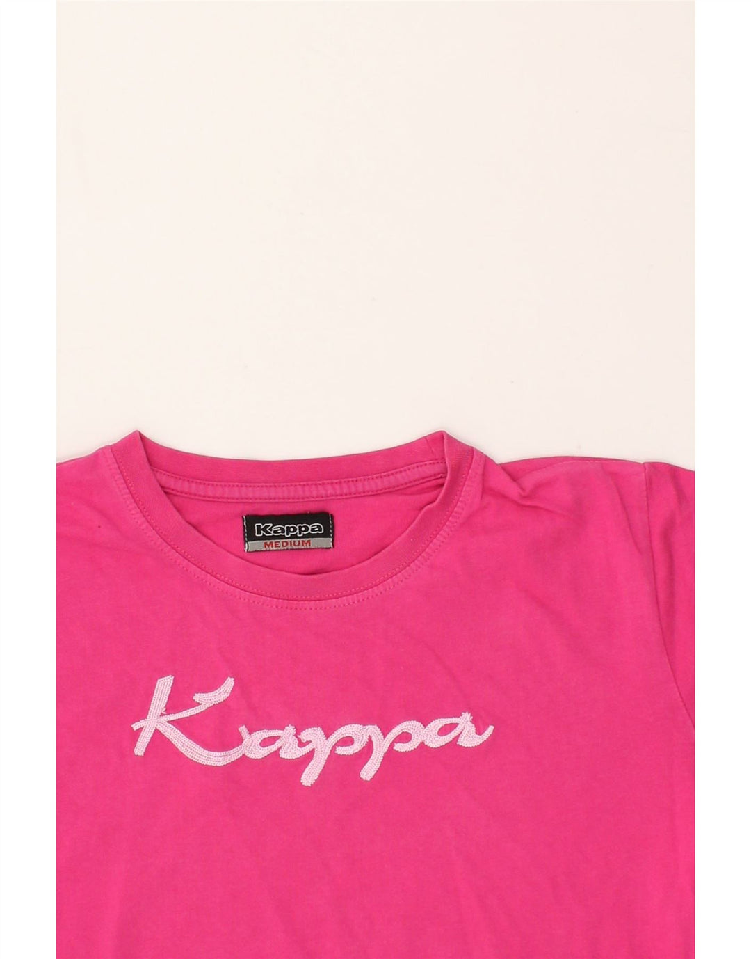 KAPPA Womens Graphic T-Shirt Top UK 12 Medium Pink Cotton | Vintage Kappa | Thrift | Second-Hand Kappa | Used Clothing | Messina Hembry 