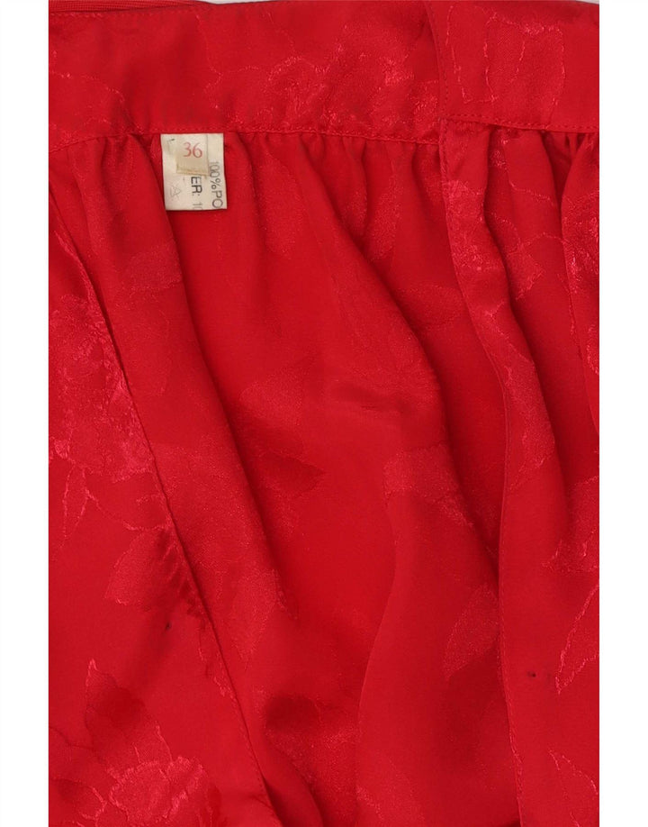 Vintage damebluse med 3/4 ærmer EU 36 lille rød blomsterpolyester