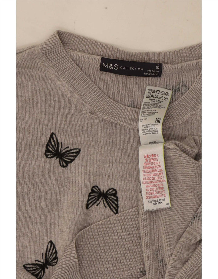 Marks & Spencer Dame Boat Neck Jumper Sweater UK 10 Small Grey Butterfly
