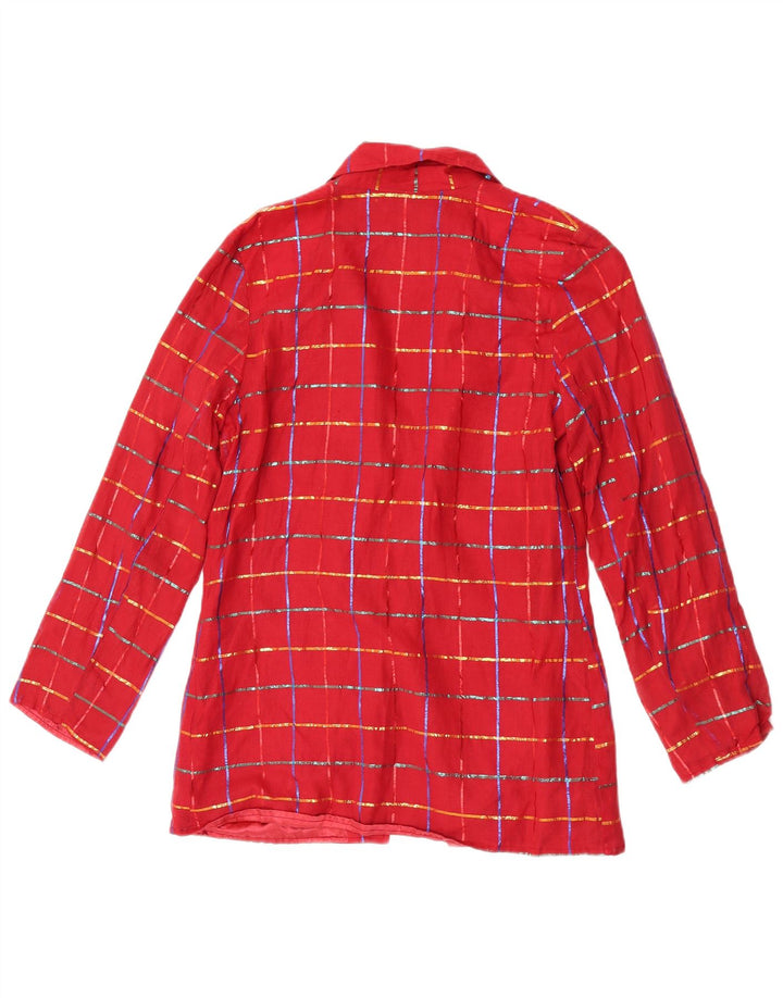 Monsoon Dame 1 Knap Blazer Jakke UK 12 Medium Rød Ternet Bomuld