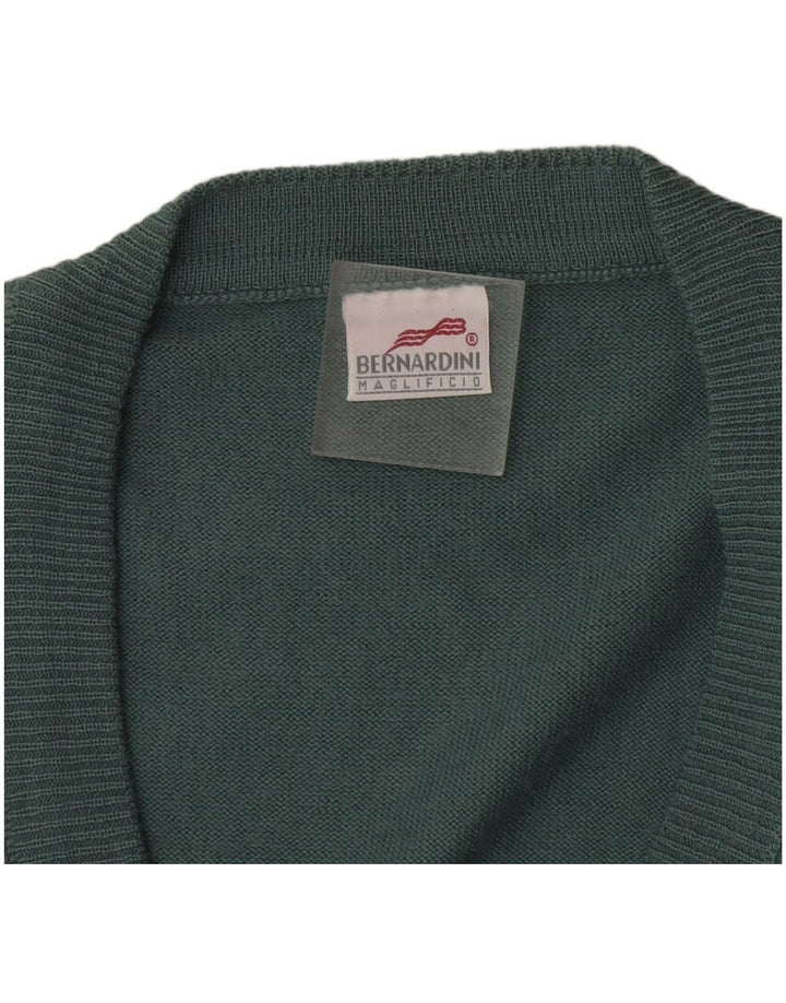 Bernardini herre ærmeløs cardigan sweater XL blå geometrisk uld