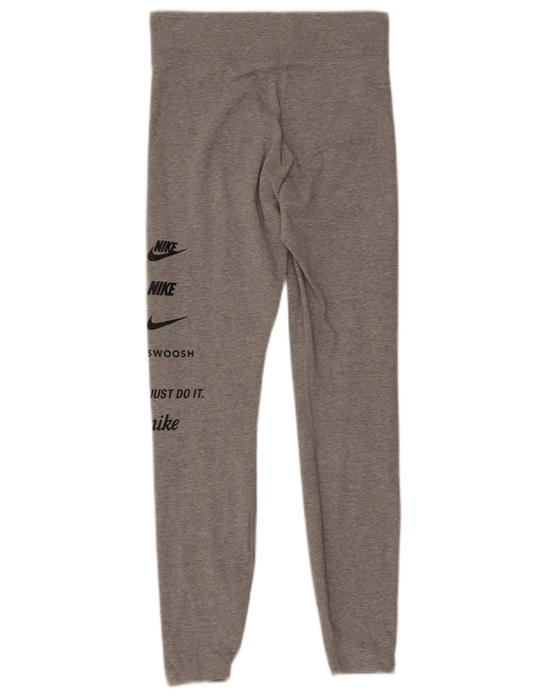 Nike Dame Swoosh Grafiske Leggings UK 8 Small Grey Flecked Bomuld