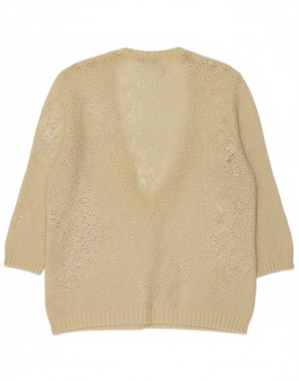 Vintage dame cardigan sweater med 3/4 ærmer IT 44 Medium Beige Viscose