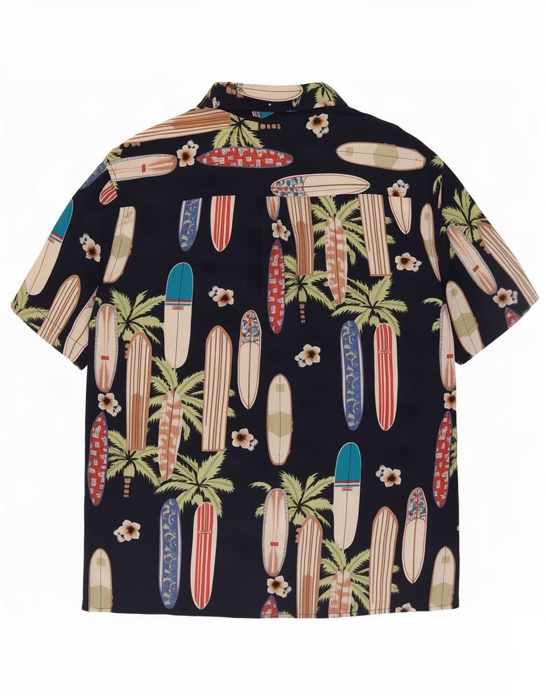 Vintage herre abstrakt mønster kortærmet skjorte stor marineblå rayon