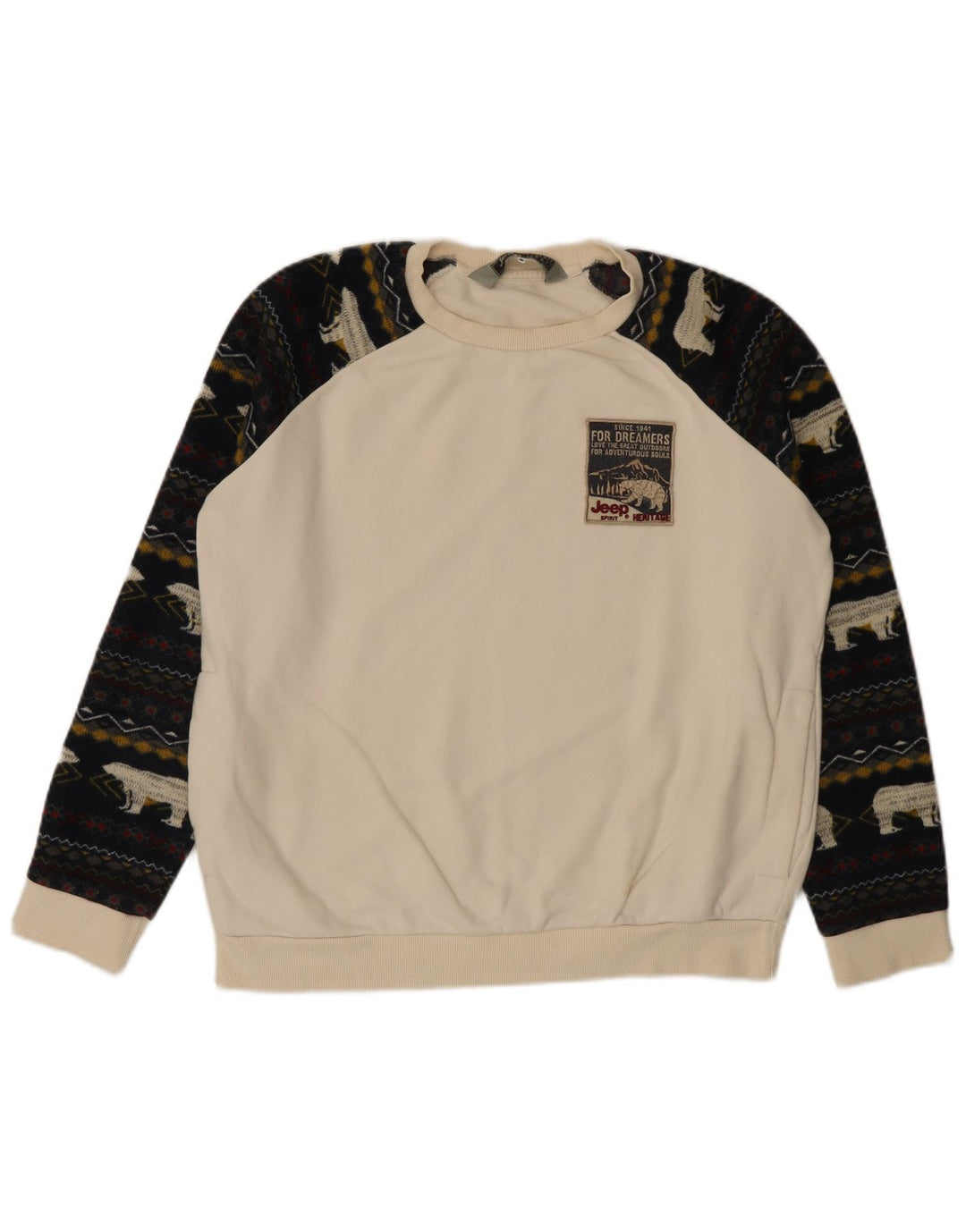 Jeep Herre Sweatshirt Jumper Large White Fair Isle