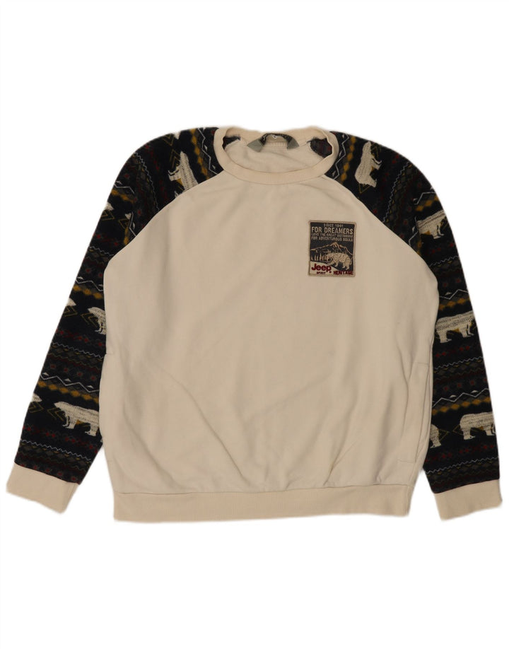 Jeep Herre Sweatshirt Jumper Large White Fair Isle
