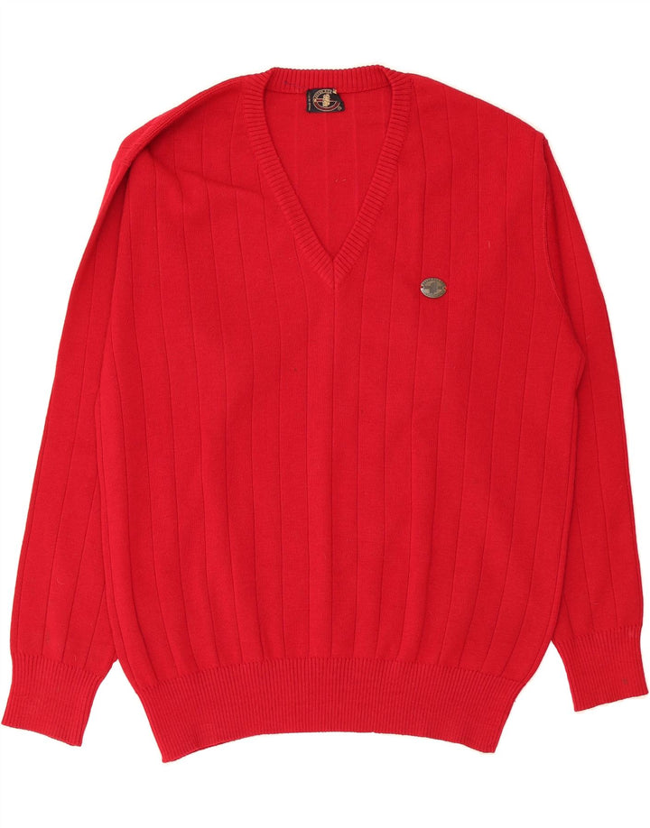 VINTAGE Mens V-Neck Jumper Sweater XL Red Wool Vintage Vintage and Second-Hand Vintage from Messina Hembry 