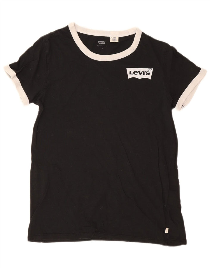 Levi's Dame T-Shirt Top UK 10 Lille Sort Bomuld