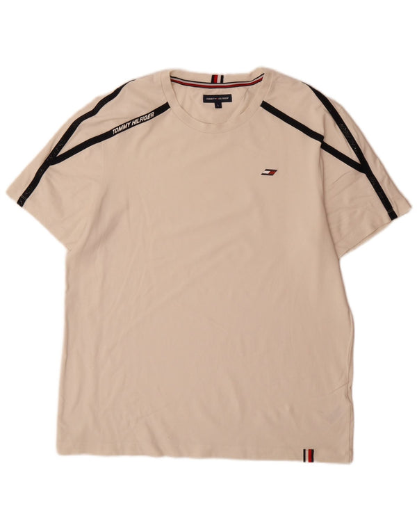 Tommy Hilfiger Herre T-shirt Top Large Off White Colourblock Bomuld