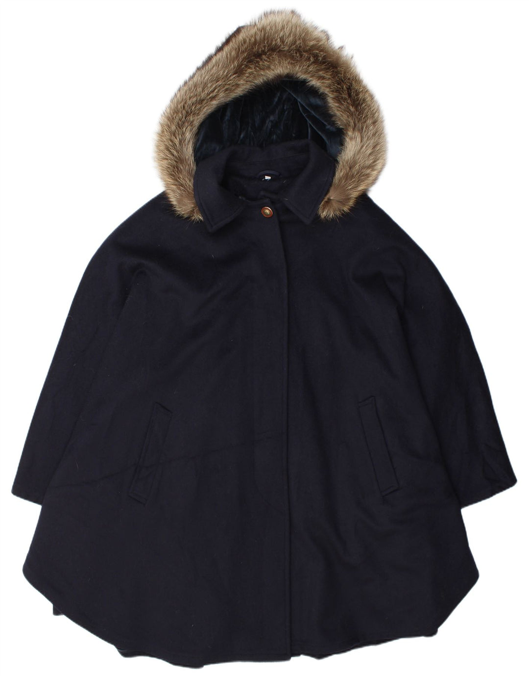 Mabrun Dame Hætte Oversized Overfrakke IT 44 Medium Marineblå Uld