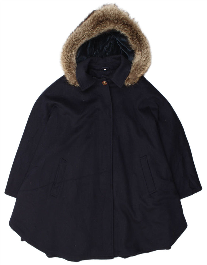 Mabrun Dame Hætte Oversized Overfrakke IT 44 Medium Marineblå Uld