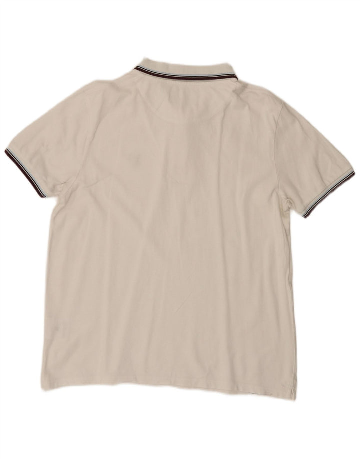 Lyle & Scott herre poloshirt XL hvid stribet bomuld