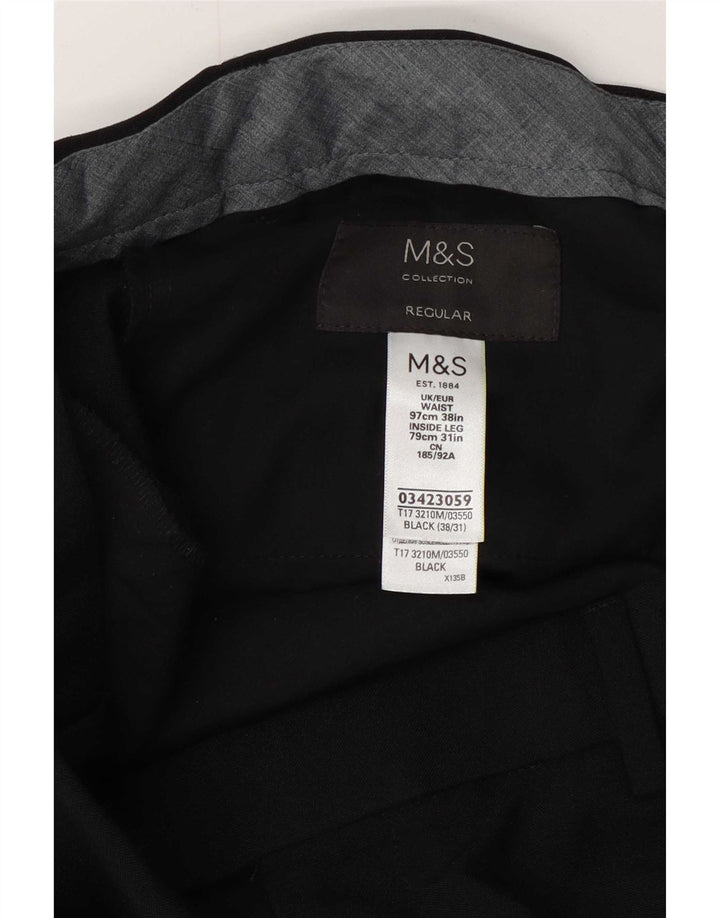 Marks & Spencer Herre Regular Suit Bukser W38 L31 Sort Polyester