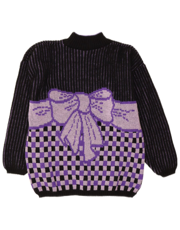 Vintage Dame Turtle Neck Jumper Sweater UK 14 Medium Lilla Geometrisk