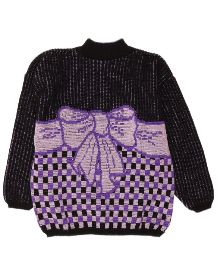 Vintage Dame Turtle Neck Jumper Sweater UK 14 Medium Lilla Geometrisk