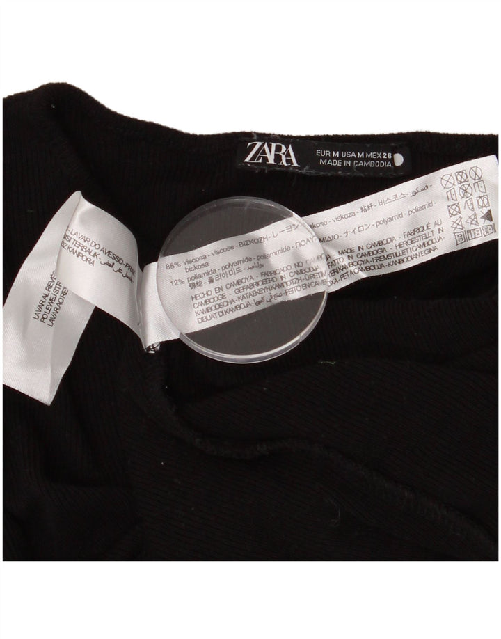 ZARA Dame Boat Neck Jumper Sweater UK 12 Medium Black Viscose