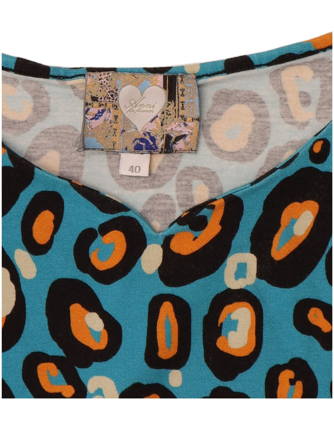 VINTAGE Dame bluse Top EU 40 Medium Blue Animal Print Bomuld