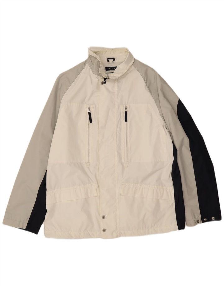 Nautica Regnjakke til mænd UK 40 Stor Hvid Colourblock Nylon