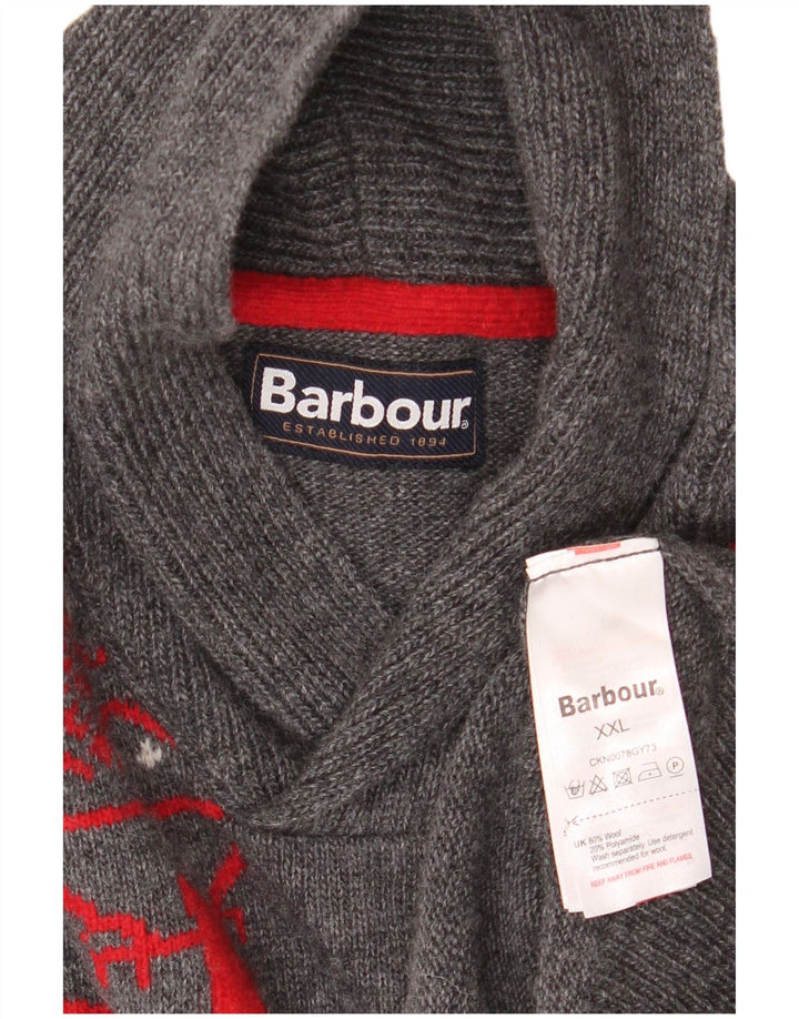 BARBOUR drenge sjalhals sweater 15-16 år 2XL grå Fair Isle uld