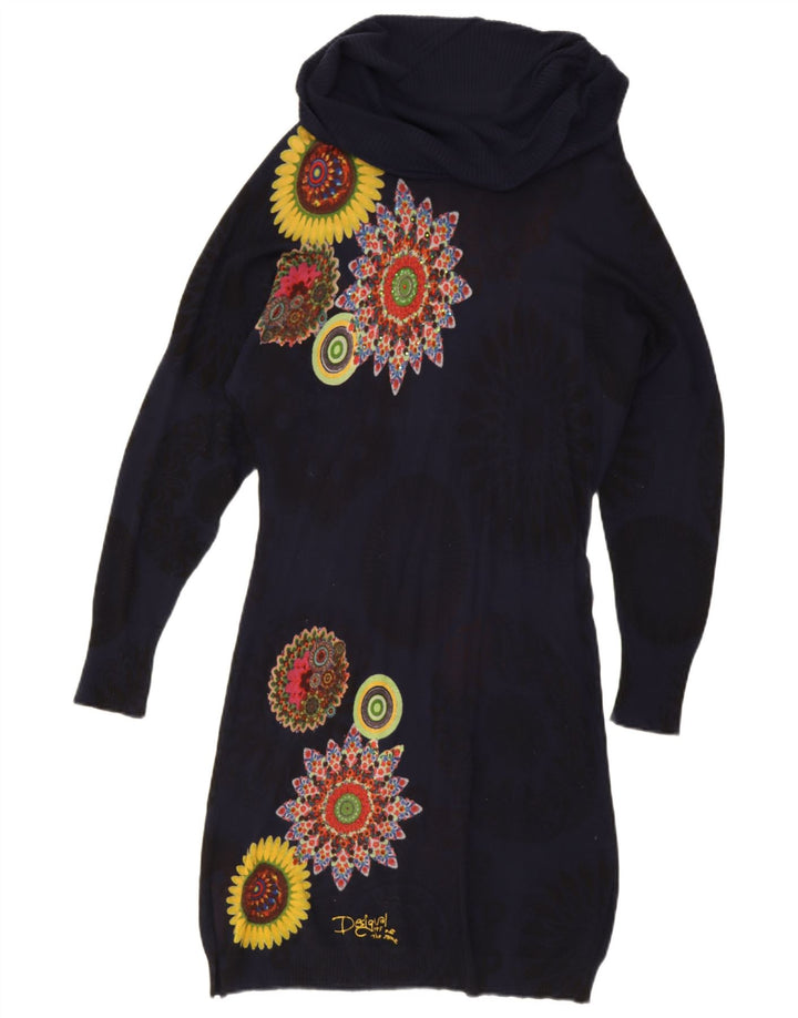 Desigual Kvinder Oversized Grafisk Jumper Kjole UK 14 Medium Navy Blue