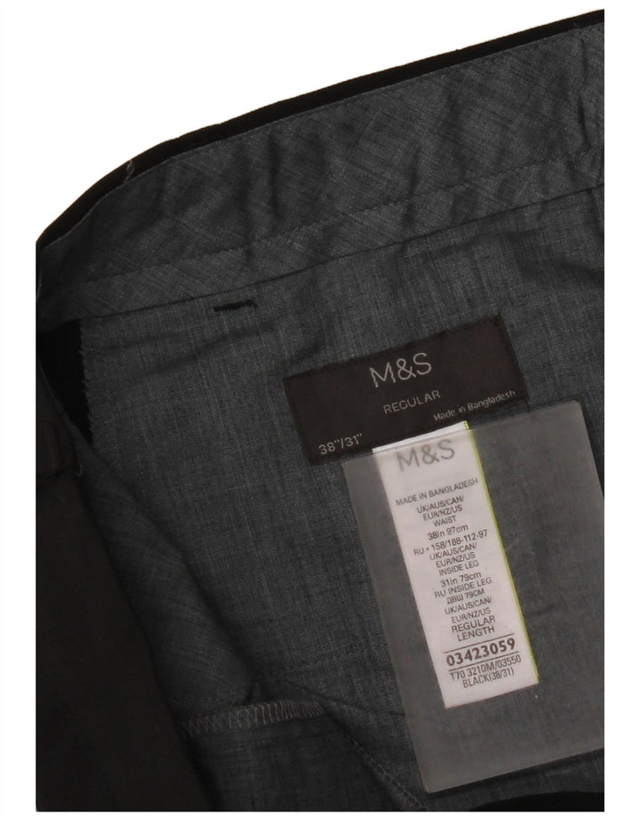 Marks & Spencer Herre Regular Suit Bukser W38 L31 Sort Polyester