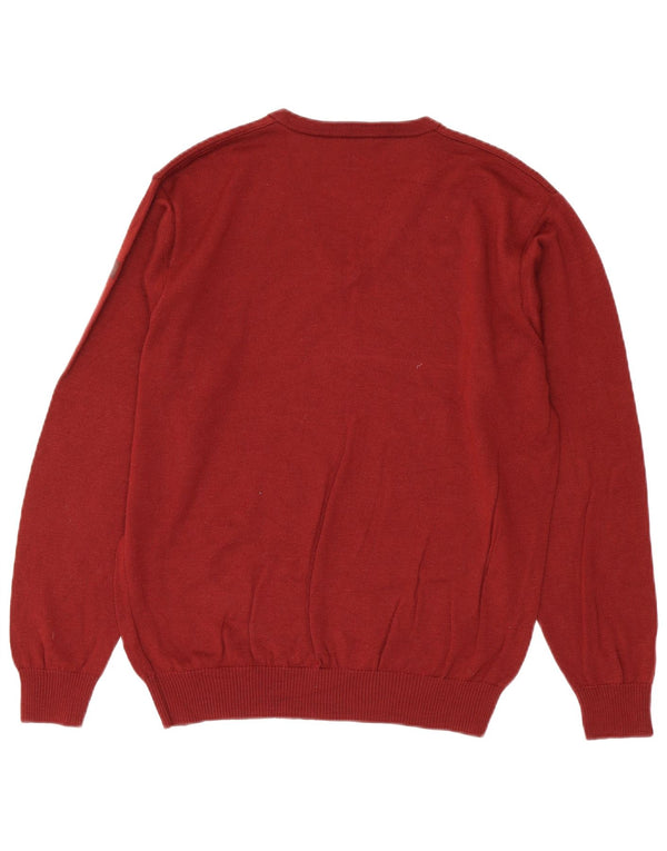 Marz Mens V-Neck Jumper Sweater IT 50 Medium Burgundy Virgin Wool