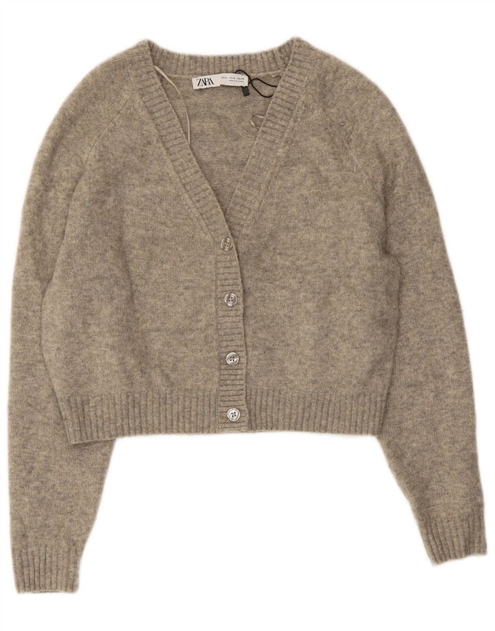 Zara Womens Crop Oversized cardigan sweater UK 10 Small Grey Flecked