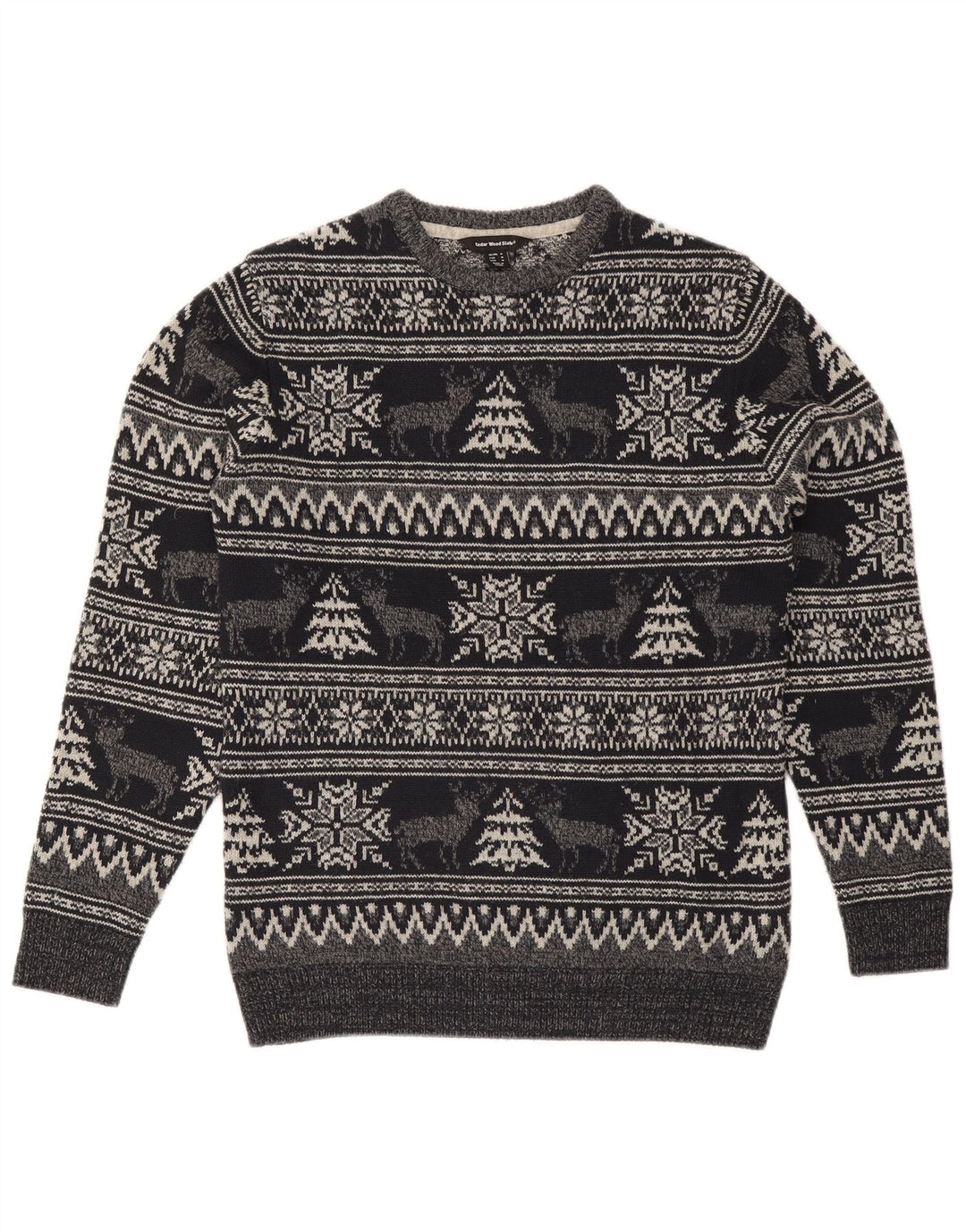 Cedarwood State Herre Crew Neck sweater Medium Grey Fair Isle