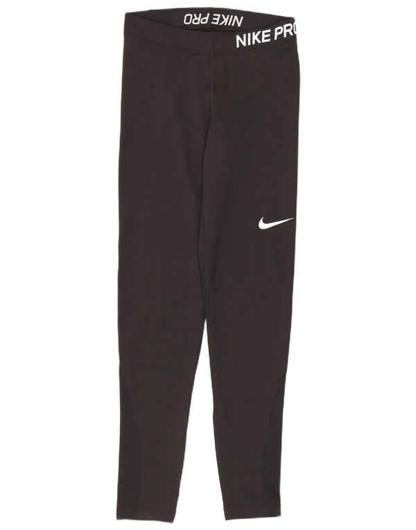 Nike Dame Dri Fit Grafiske Leggings UK 8 Small Black Polyester