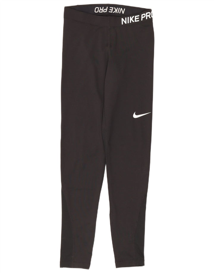 Nike Dame Dri Fit Grafiske Leggings UK 8 Small Black Polyester