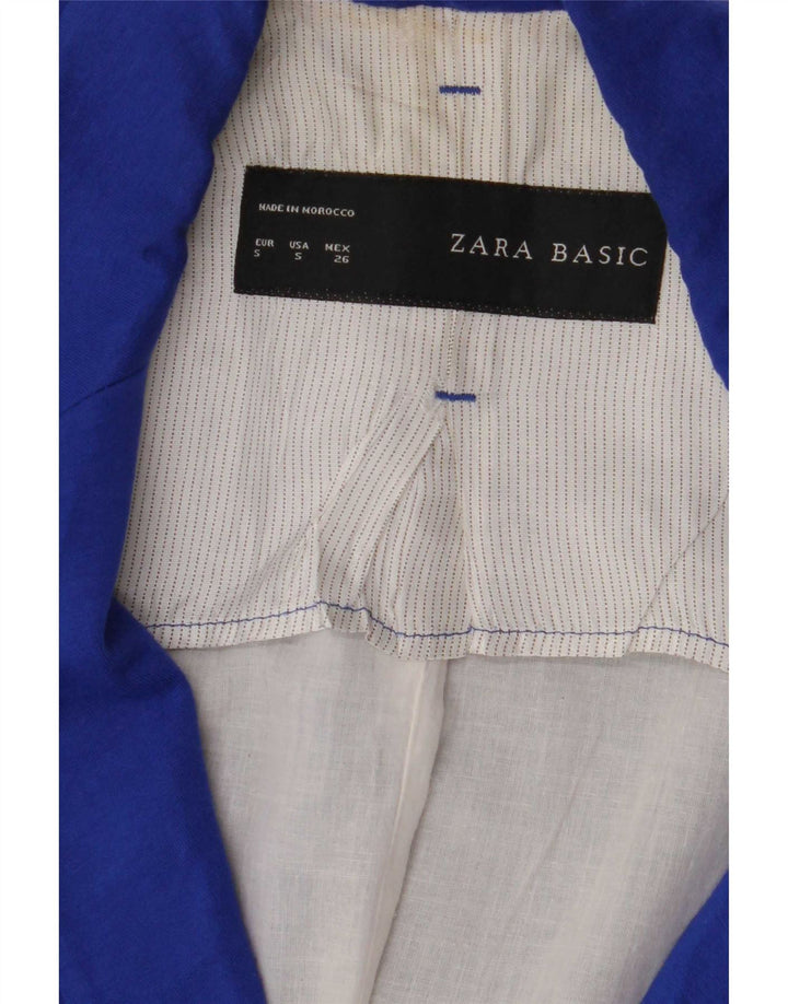Zara Dame 1 Knap Blazer Jakke UK 10 Lille Blå Bomuld