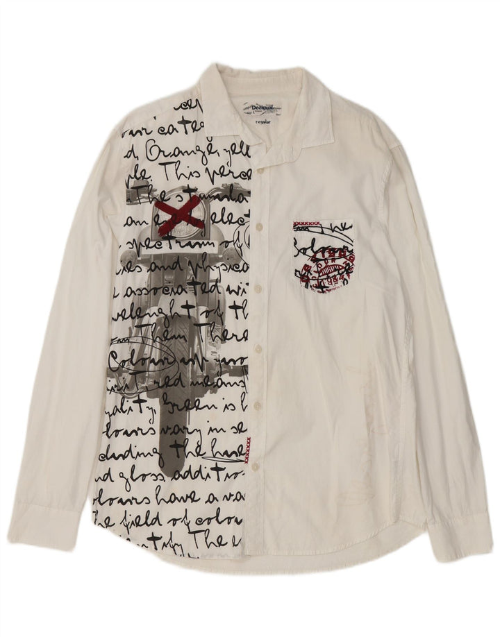 DESIGUAL Herre grafisk Regular Fit skjorte Stor hvid bomuld