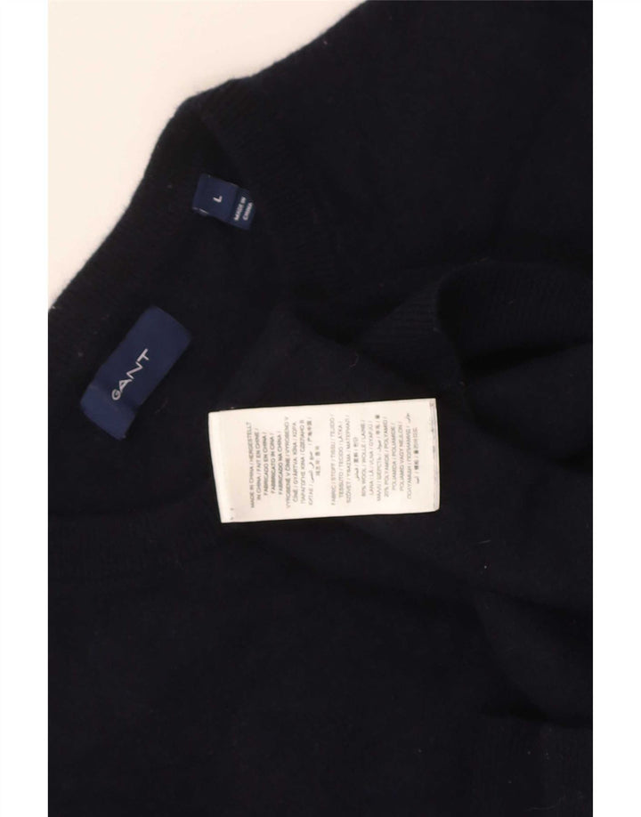 Gant Dame Crew Neck Jumper Sweater UK 14 Large Navy Blue Wool